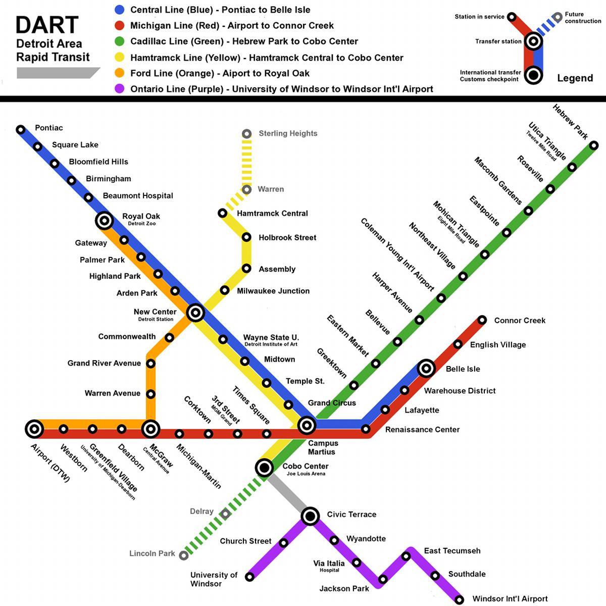 карта метро Детроит