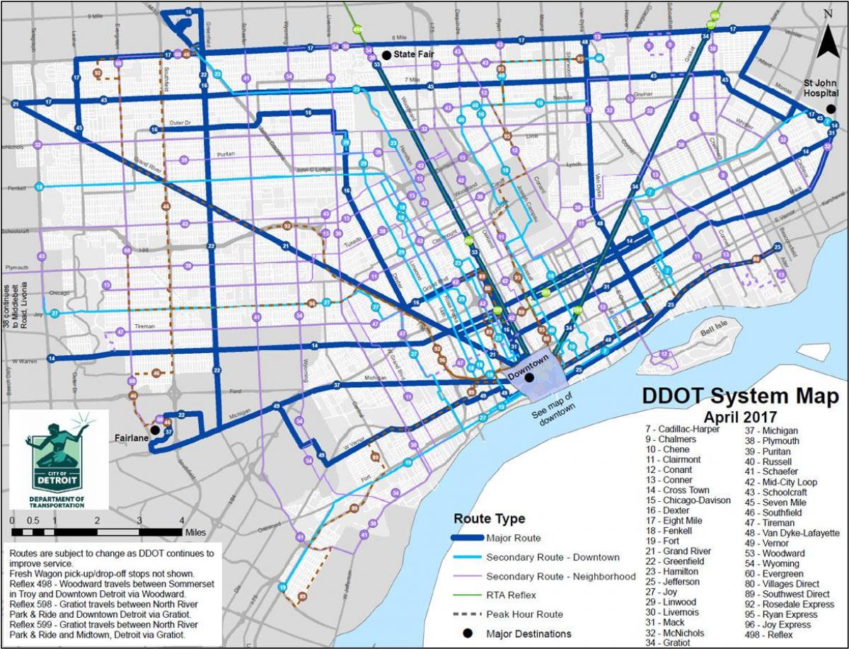 карта Детроит аутобуса